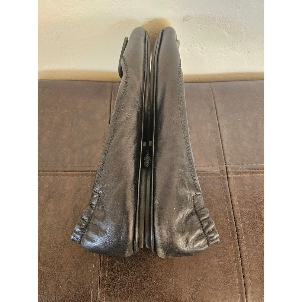 Tory Burch Black Soft Leather Big front Logo Boho Cottagecore Ballet Flats sz 8 - Picture 2 of 8